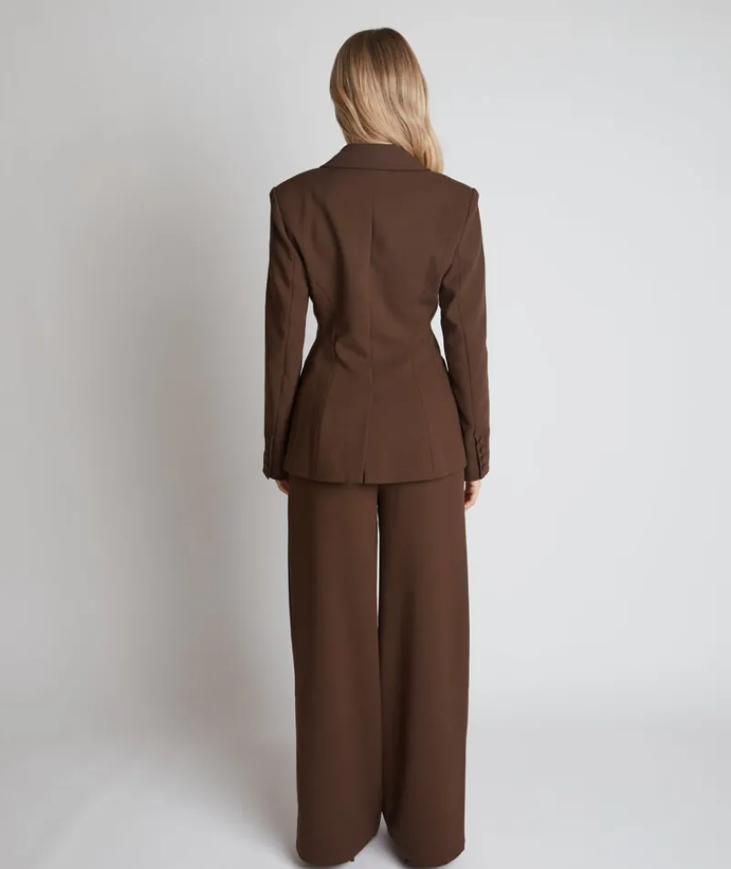 Outlet Six Stories Cinched Waist Blazer - Chocolate Brown