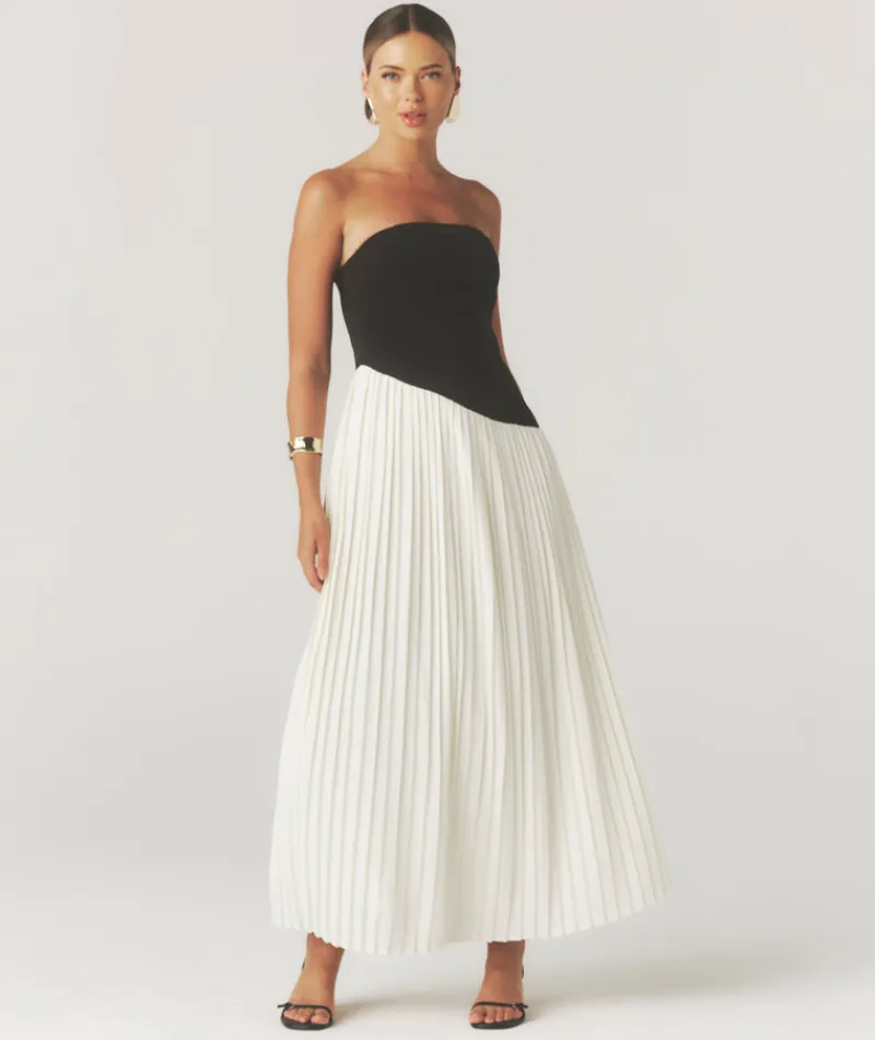 Online Six Stories Contrast Bandeau Pleated Maxi Dress - Mono