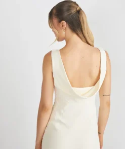 Clearance Six Stories Cowl Back Crepe Bridesmaid Dress - Almond