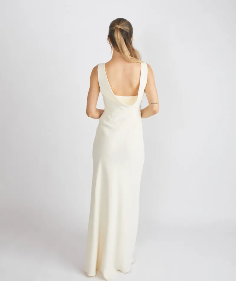 Clearance Six Stories Cowl Back Crepe Bridesmaid Dress - Almond