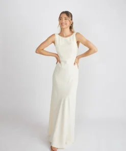 Clearance Six Stories Cowl Back Crepe Bridesmaid Dress - Almond