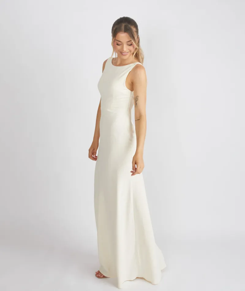 Clearance Six Stories Cowl Back Crepe Bridesmaid Dress - Almond