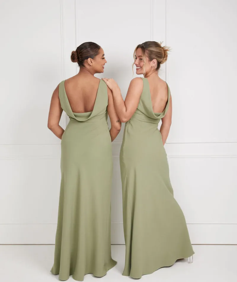 Online Six Stories Cowl Back Crepe Bridesmaid Dress - Sage