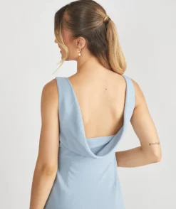 Clearance Six Stories Cowl Back Crepe Bridesmaid Dress - Pale Blue
