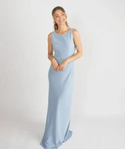 Clearance Six Stories Cowl Back Crepe Bridesmaid Dress - Pale Blue