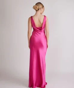 New Six Stories Cowl Back Satin Bridesmaid Dress - Fuchsia Pink