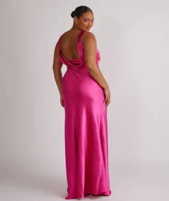 New Six Stories Cowl Back Satin Bridesmaid Dress - Fuchsia Pink