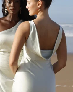Hot Six Stories Cowl Back Satin Bridesmaid Dress - Pear Green
