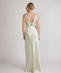 Hot Six Stories Cowl Back Satin Bridesmaid Dress - Pear Green