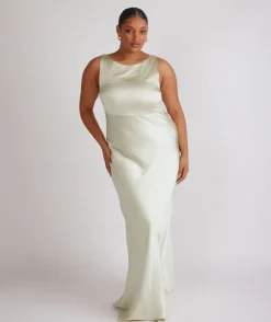 Hot Six Stories Cowl Back Satin Bridesmaid Dress - Pear Green