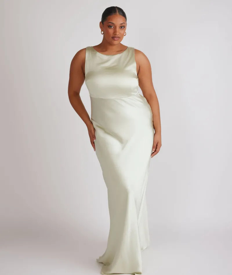 Hot Six Stories Cowl Back Satin Bridesmaid Dress - Pear Green