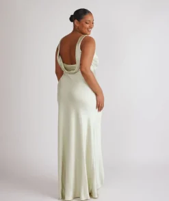 Hot Six Stories Cowl Back Satin Bridesmaid Dress - Pear Green
