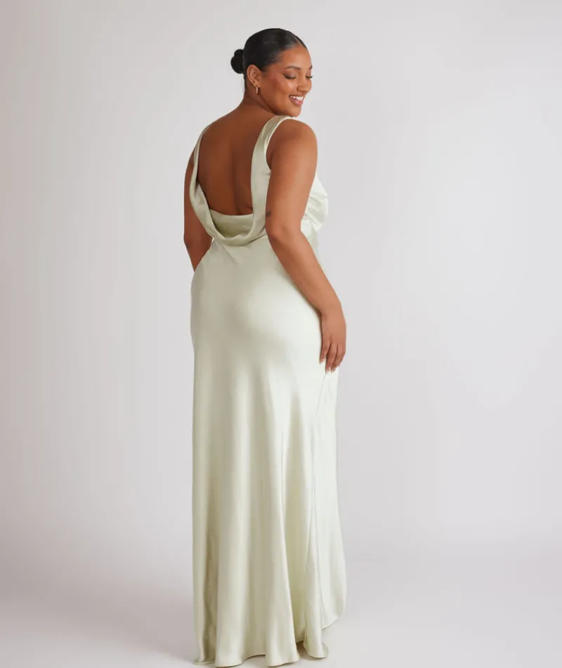 Hot Six Stories Cowl Back Satin Bridesmaid Dress - Pear Green