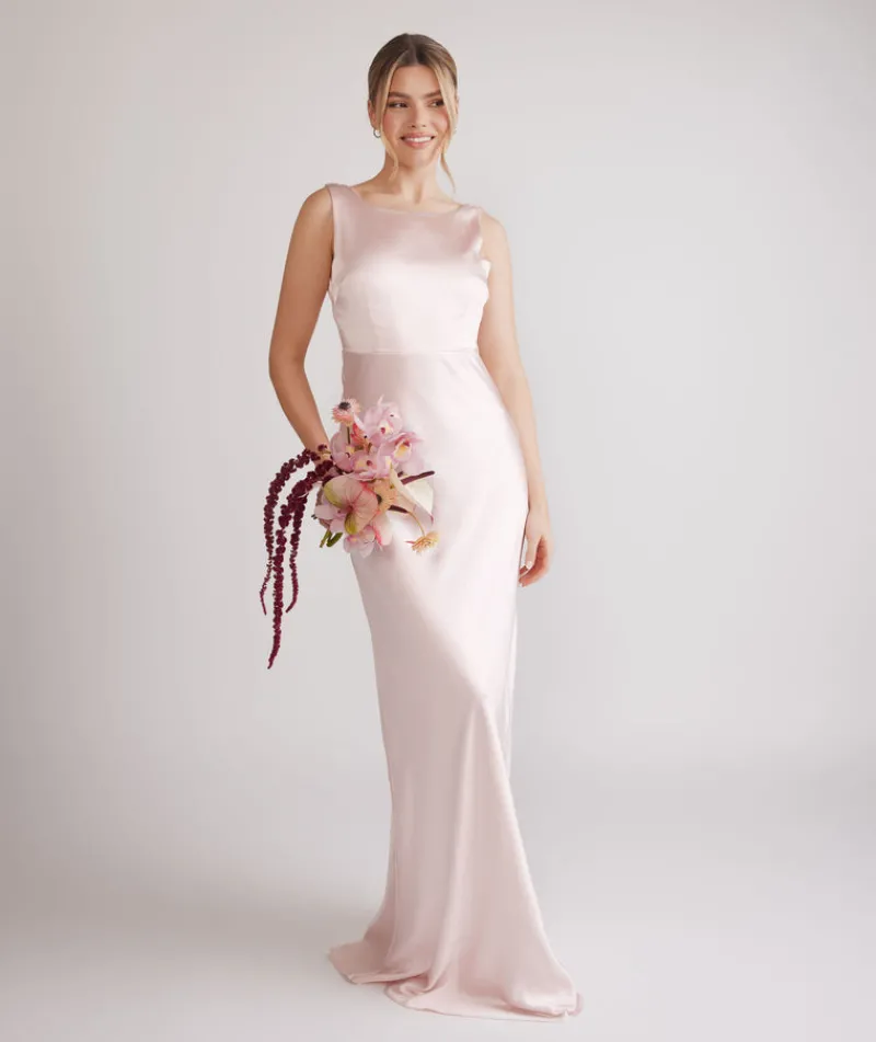 Sale Six Stories Cowl Back Satin Bridesmaid Dress - Pale Pink