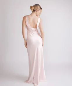 Sale Six Stories Cowl Back Satin Bridesmaid Dress - Pale Pink