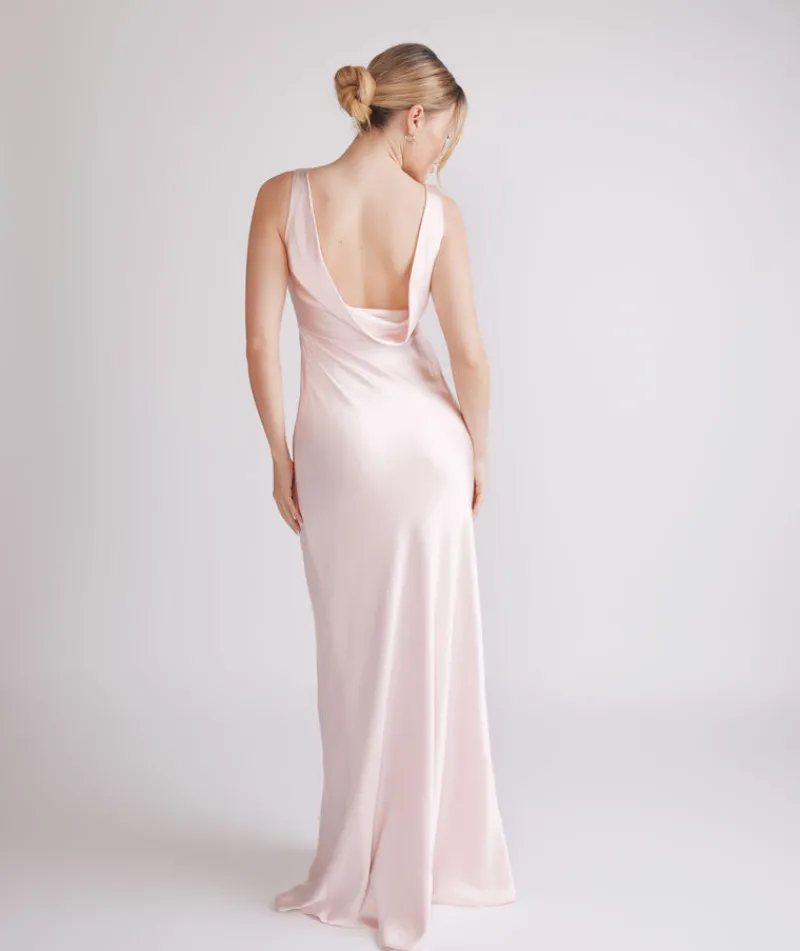 Sale Six Stories Cowl Back Satin Bridesmaid Dress - Pale Pink