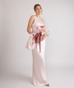 Sale Six Stories Cowl Back Satin Bridesmaid Dress - Pale Pink