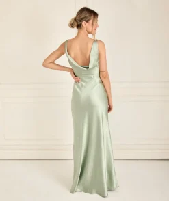 Six Stories Cowl Back Satin Bridesmaid Dress - Sage