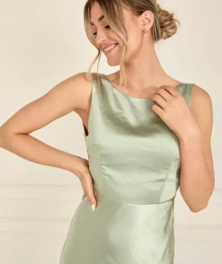 Six Stories Cowl Back Satin Bridesmaid Dress - Sage