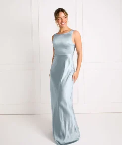 Best Six Stories Cowl Back Satin Bridesmaid Dress - Dusty Blue