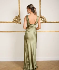 Clearance Six Stories Cowl Back Satin Bridesmaid Dress - Moss Green