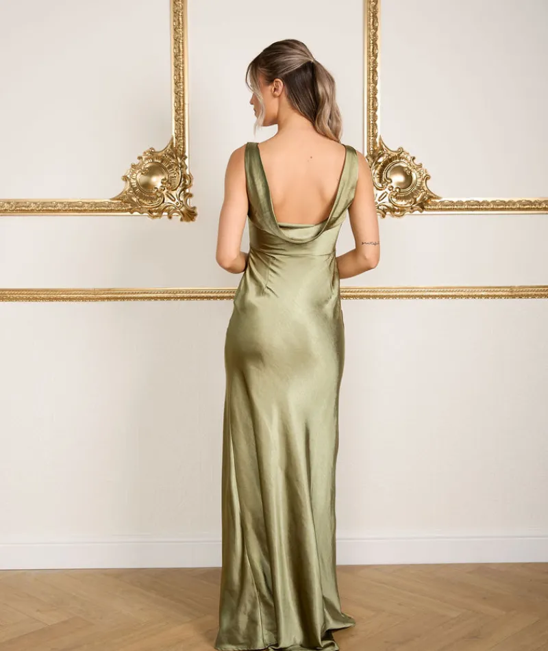 Clearance Six Stories Cowl Back Satin Bridesmaid Dress - Moss Green