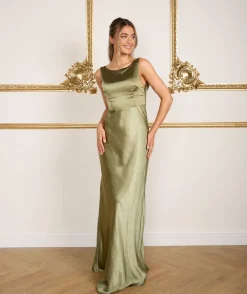 Clearance Six Stories Cowl Back Satin Bridesmaid Dress - Moss Green