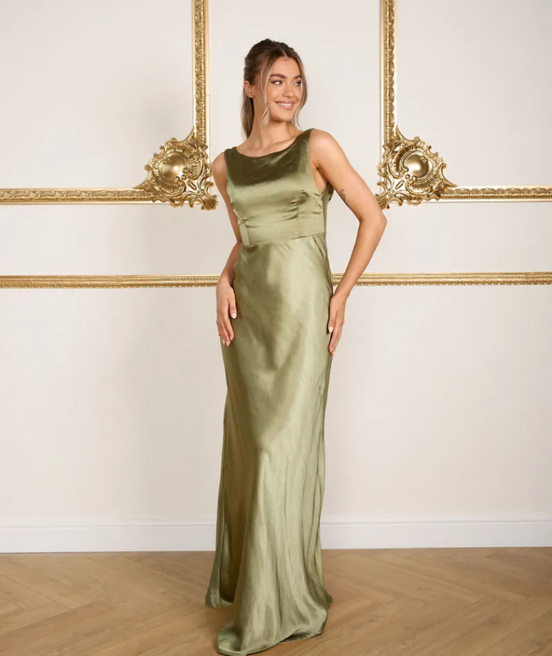 Clearance Six Stories Cowl Back Satin Bridesmaid Dress - Moss Green