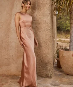 New Six Stories Cowl Back Satin Bridesmaid Dress - Burnt Peach