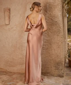 New Six Stories Cowl Back Satin Bridesmaid Dress - Burnt Peach