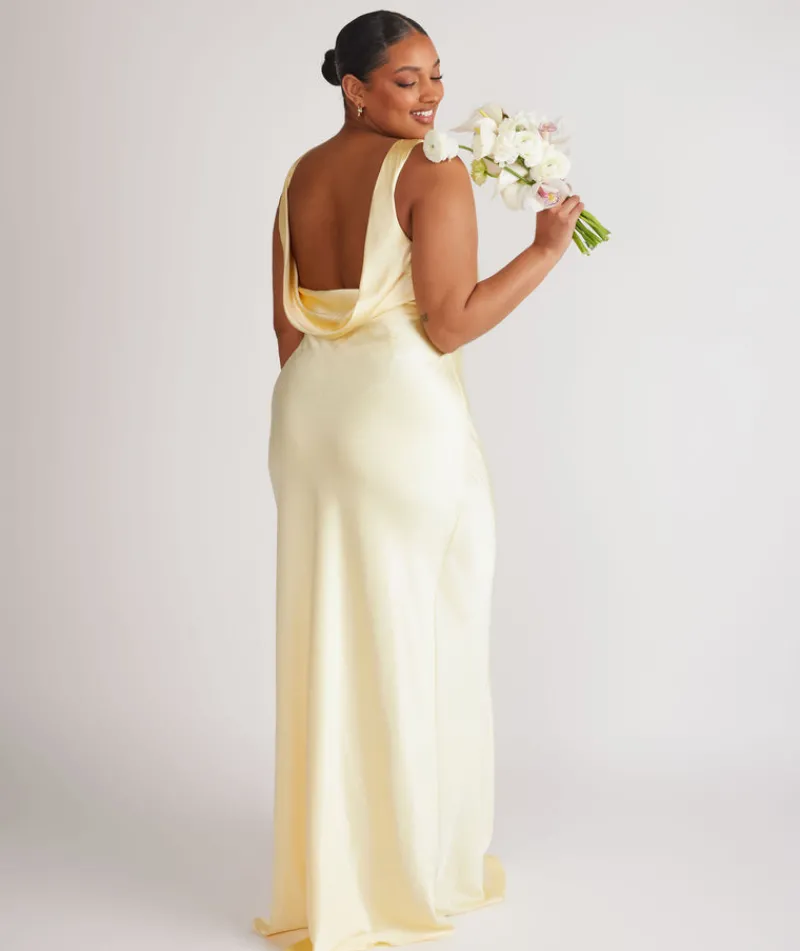 Six Stories Cowl Back Satin Bridesmaid Dress - Butter Lemon