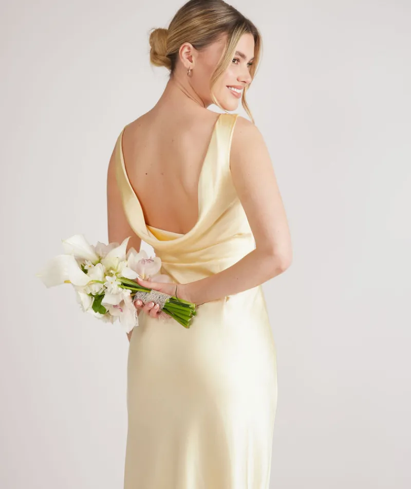 Six Stories Cowl Back Satin Bridesmaid Dress - Butter Lemon