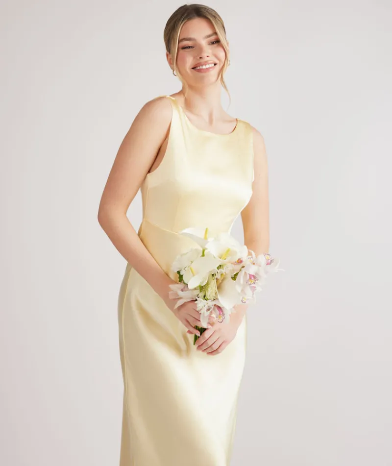 Six Stories Cowl Back Satin Bridesmaid Dress - Butter Lemon
