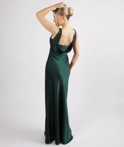 Discount Six Stories Cowl Back Satin Bridesmaid Dress - Emerald