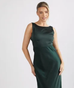 Discount Six Stories Cowl Back Satin Bridesmaid Dress - Emerald