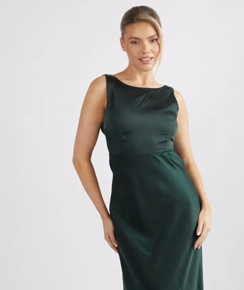 Discount Six Stories Cowl Back Satin Bridesmaid Dress - Emerald