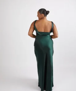 Discount Six Stories Cowl Back Satin Bridesmaid Dress - Emerald