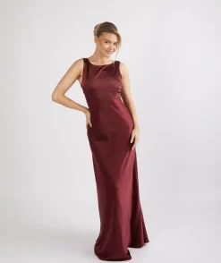 Six Stories Cowl Back Satin Bridesmaid Dress - Deep Wine
