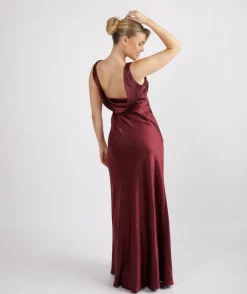 Six Stories Cowl Back Satin Bridesmaid Dress - Deep Wine