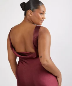 Six Stories Cowl Back Satin Bridesmaid Dress - Deep Wine