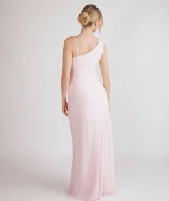 Clearance Six Stories Cowl Front Asymmetrical Chiffon Bridesmaid Dress - Pale Pink