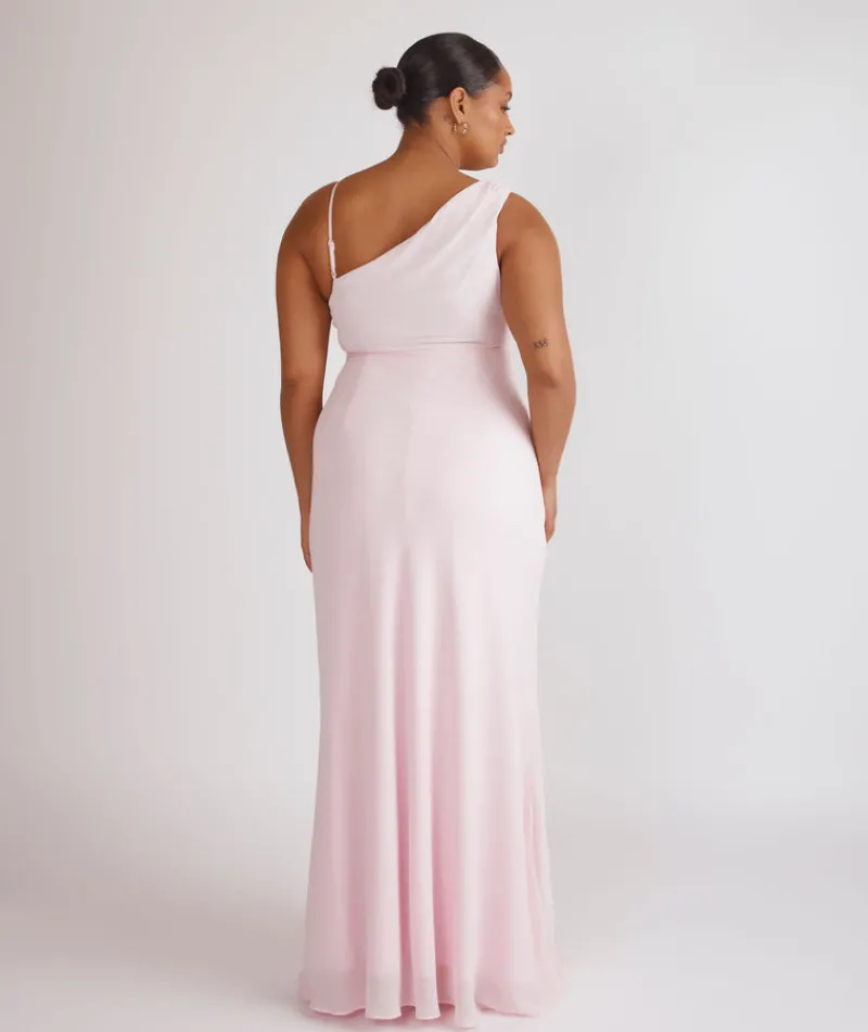 Clearance Six Stories Cowl Front Asymmetrical Chiffon Bridesmaid Dress - Pale Pink