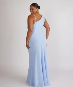 Outlet Six Stories Cowl Front Asymmetrical Chiffon Bridesmaid Dress - Cornflower Blue