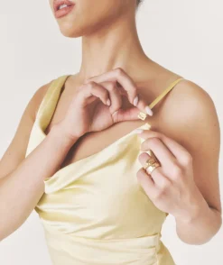 New Six Stories Cowl Front Asymmetrical Satin Bridesmaid Dress - Butter Lemon