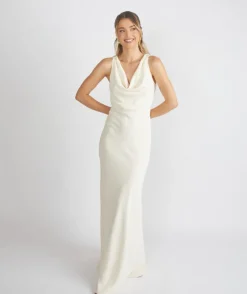 Online Six Stories Cowl Front Crepe Bridesmaid Dress - Almond