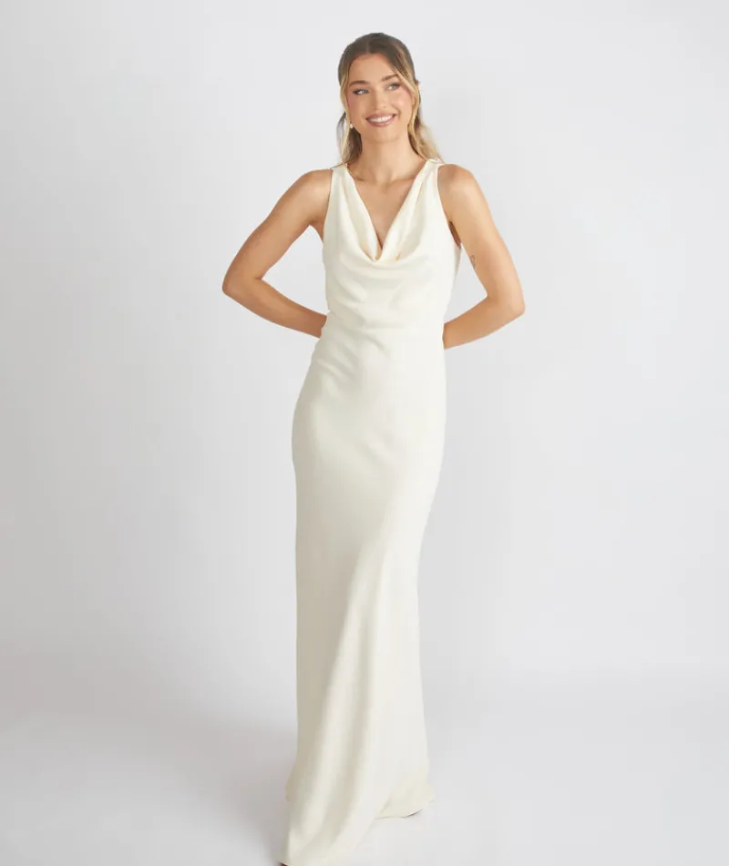 Online Six Stories Cowl Front Crepe Bridesmaid Dress - Almond