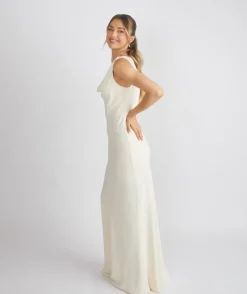 Online Six Stories Cowl Front Crepe Bridesmaid Dress - Almond