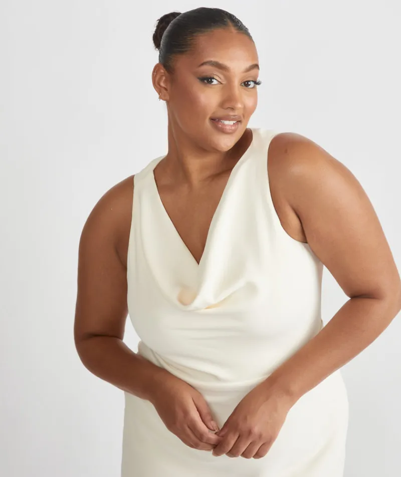 Online Six Stories Cowl Front Crepe Bridesmaid Dress - Almond