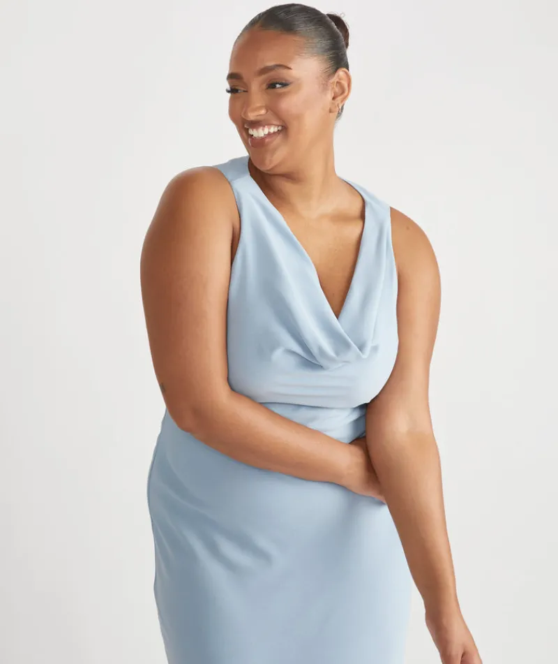 Sale Six Stories Cowl Front Crepe Bridesmaid Dress - Pale Blue