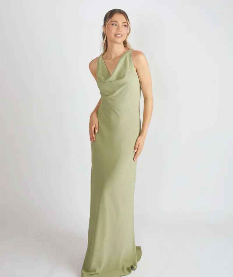 Outlet Six Stories Cowl Front Crepe Bridesmaid Dress - Sage